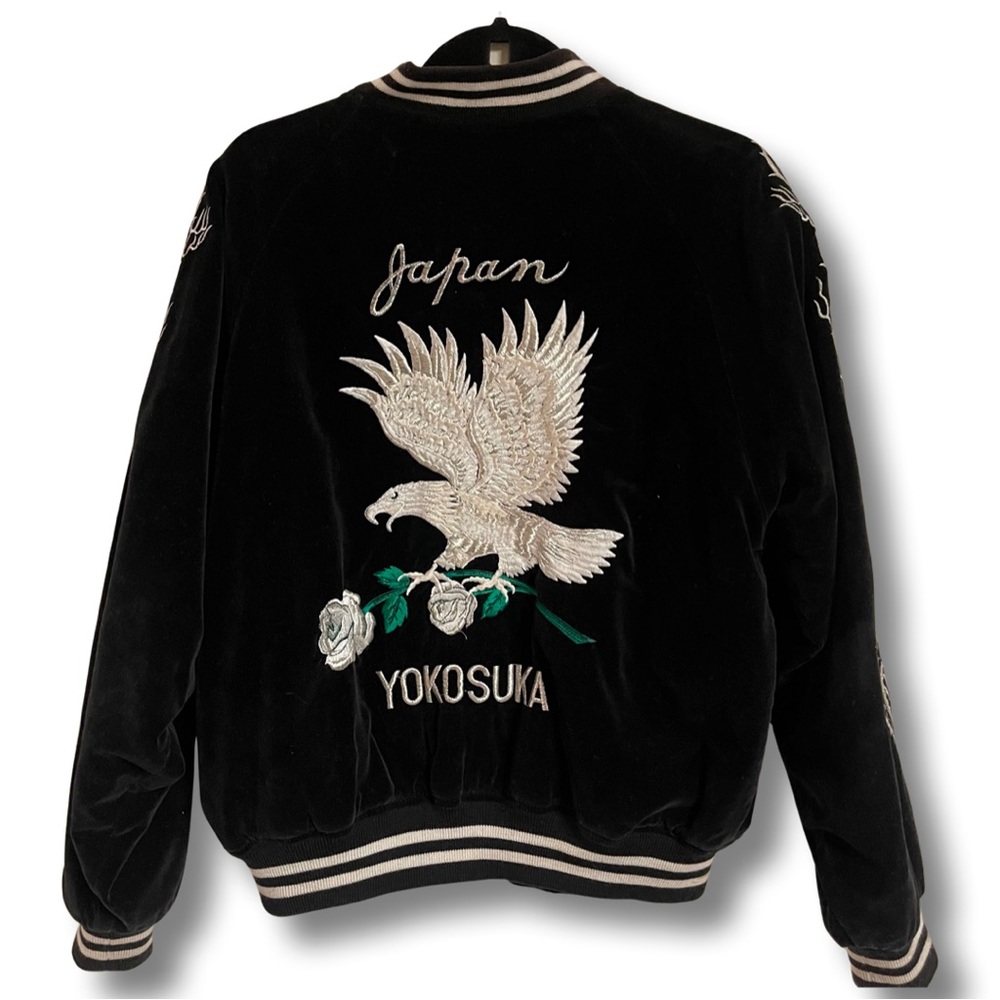 Vintage SUKAJAN phoenix eagle rose flower Japanese velvet souvenir jacket